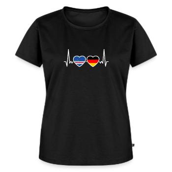 Kap Verde Deutschland Herzschlag Flagge Kapverden - Frauen Premium Bio T-Shirt - Schwarz - Vorne - Selfina (174cm)