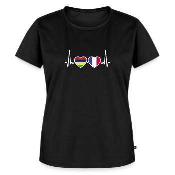 Maurice France Heartbeat Flag Mauricien - T-shirt Premium bio Femme - noir - Devant - Selfina (174cm)