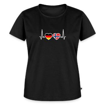 Norwegen Deutschland Herzschlag Deutsch Norweger - Frauen Premium Bio T-Shirt - Schwarz - Vorne - Selfina (174cm)