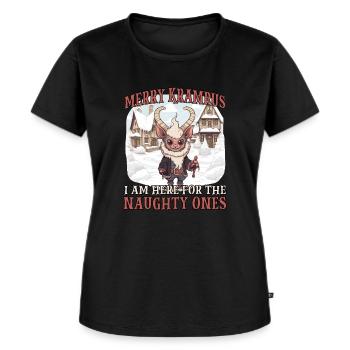 Krampus T | Krampus Kostüm | Böser Weihnachtsmann - Frauen Premium Bio T-Shirt - Schwarz - Vorne - Selfina (174cm)