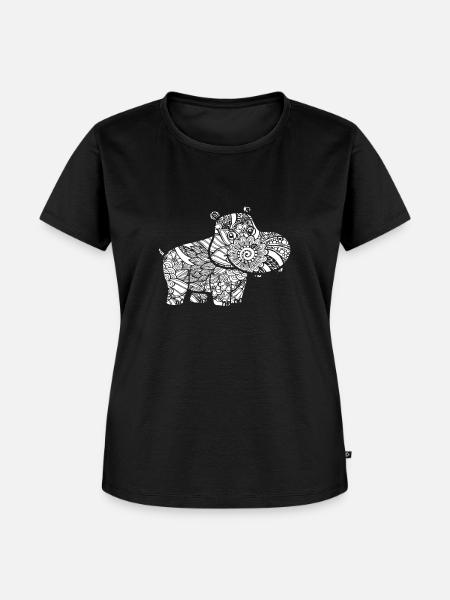 Hippo Hippo Blumenmuster - Frauen Premium Bio T-Shirt - Schwarz