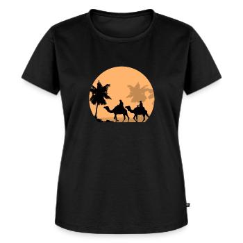Oase - Karawane - Orient - Mond - Frauen Premium Bio T-Shirt - Schwarz - Vorne - Selfina (174cm)