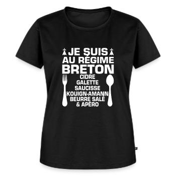 Régime Breton Humour Bretagne Apéro - T-shirt Premium bio Femme - noir - Devant - Selfina (174cm)