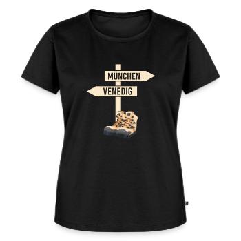 Alpenüberquerung München Venedig Fernwanderweg - Frauen Premium Bio T-Shirt - Schwarz - Vorne - Selfina (174cm)