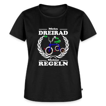 Mein Dreirad und meine Regeln. Kind mit Regeln - Frauen Premium Bio T-Shirt - Schwarz - Vorne - Selfina (174cm)