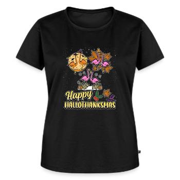 Hallothanksmas Flamingo Halloween Christmas - Frauen Premium Bio T-Shirt - Schwarz - Vorne - Selfina (174cm)