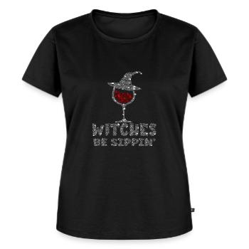 Witches Be Sippin Witch Squad Wine Glass Halloween - Frauen Premium Bio T-Shirt - Schwarz - Vorne - Selfina (174cm)