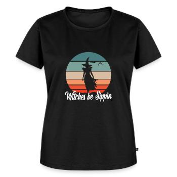 Witches Be Sippin Witch Squad Wine Glass Halloween - Frauen Premium Bio T-Shirt - Schwarz - Vorne - Selfina (174cm)