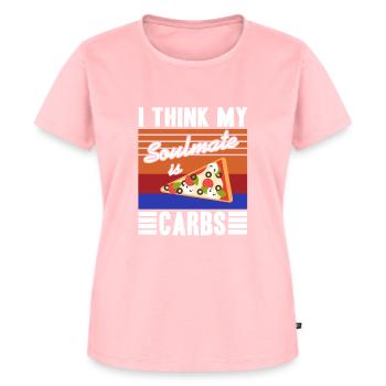 I Think My Soulmate Is Carbs Retro Pizza Lover - Frauen Premium Bio T-Shirt - Rosa - Vorne - AI Model Female 172 dark (172cm)