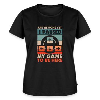 Conception de jeu Je possède mon jeu ici - T-shirt Premium bio Femme - noir - Devant - Selfina (174cm)