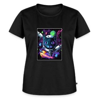 Cat Space Astronaut Space Neon Rockets - T-shirt Premium bio Femme - noir - Devant - Selfina (174cm)