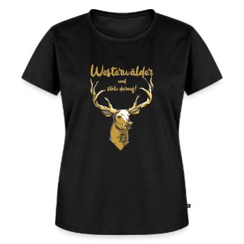 Westerwald hui Weller Hirsch retro Westerwald - Frauen Premium Bio T-Shirt - Schwarz - Vorne - Selfina (174cm)