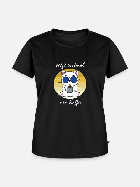 Kaffee Katze - Frauen Premium Bio T-Shirt - Schwarz
