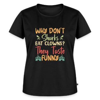 Why don't sharks eat clowns? - Frauen Premium Bio T-Shirt - Schwarz - Vorne - Selfina (174cm)