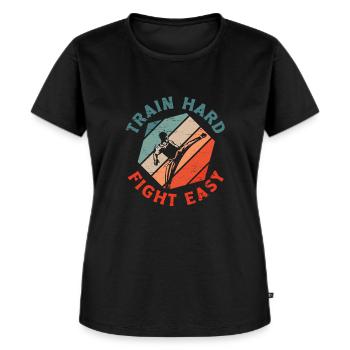Train Hard Fight Easy Aikido Karate Jiu Jitsu - Frauen Premium Bio T-Shirt - Schwarz - Vorne - Selfina (174cm)