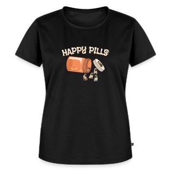 Pilules heureuses Carlin Drôle drôle d’amoureux des chiens Humour Pharmacie Jeu de mots - T-shirt Premium bio Femme - noir - Devant - Selfina (174cm)