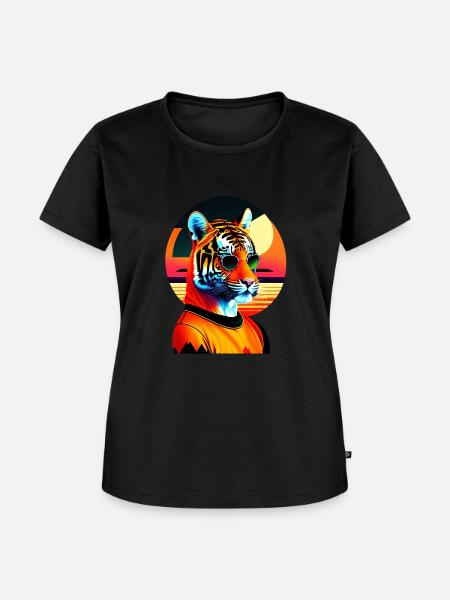 Cooler Tiger trägt Sonnenbrille - Frauen Premium Bio T-Shirt - Schwarz