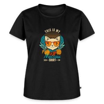 This is my Nassau Shirt Retro Cat Bahamas Summer - Frauen Premium Bio T-Shirt - Schwarz - Vorne - Selfina (174cm)