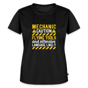 Avertissement mécanique Outils volants insultants - T-shirt Premium bio Femme - noir - Devant - Selfina (174cm)