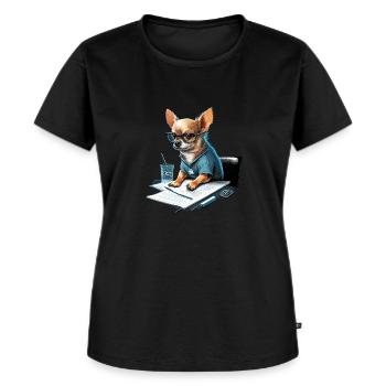 Chihuahua Travail domicile Bureau Travail - T-shirt Premium bio Femme - noir - Devant - Selfina (174cm)
