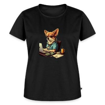 Chihuahua Travail domicile Bureau Travail - T-shirt Premium bio Femme - noir - Devant - Selfina (174cm)