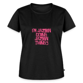 I'm Jazmin doing Jazmin things - Frauen Premium Bio T-Shirt - Schwarz - Vorne - Selfina (174cm)