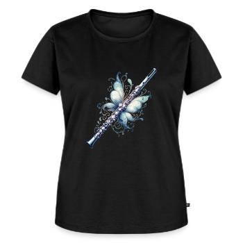 Flöte mit einem eleganten, mystischen Feenthema - Frauen Premium Bio T-Shirt - Schwarz - Vorne - Selfina (174cm)