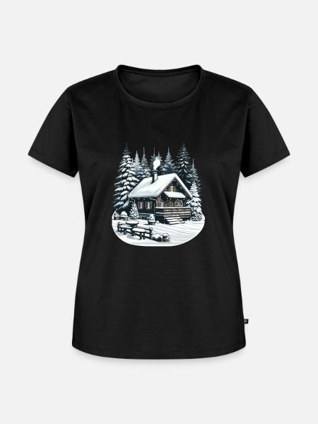 Behagliche Winterlandschaft mit Schneebedeckter Hü - Frauen Premium Bio T-Shirt - Schwarz