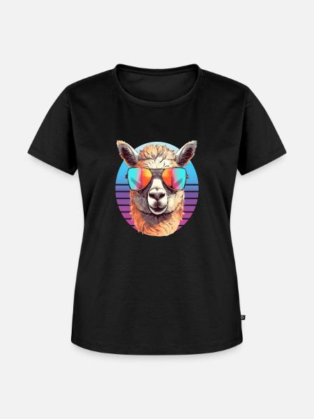 Alpaka mit Sonnenbrille - Frauen Premium Bio T-Shirt - Schwarz