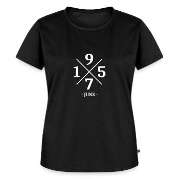 Anniversaire minimal Juin 1975 - Simple - T-shirt Premium bio Femme - noir - Devant - Selfina (174cm)