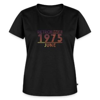 Anniversaire rétro juin 1975 - Ligne coucher de soleil - T-shirt Premium bio Femme - noir - Devant - Selfina (174cm)