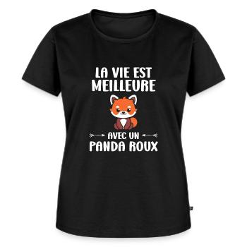 Panda roux - T-shirt Premium bio Femme - noir - Devant - Selfina (174cm)