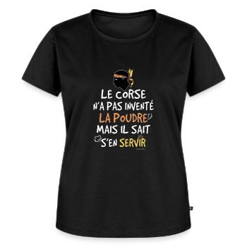 Le corse n'a pas inventé la poudre humour corse - T-shirt Premium bio Femme - noir - Devant - Selfina (174cm)
