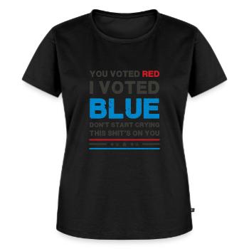 Du hast rot gewählt, ich habe blau gewählt - politische Satire - Frauen Premium Bio T-Shirt - Schwarz - Vorne - Selfina (174cm)