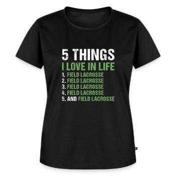 Sport 5 choses que j’aime dans la vie La crosse au champ - T-shirt Premium bio Femme - noir - Devant - Selfina (174cm)