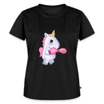 Einhorn Einhörner Unicorn Boxen böse neu Geschenk - Frauen Premium Bio T-Shirt - Schwarz - Vorne - Selfina (174cm)