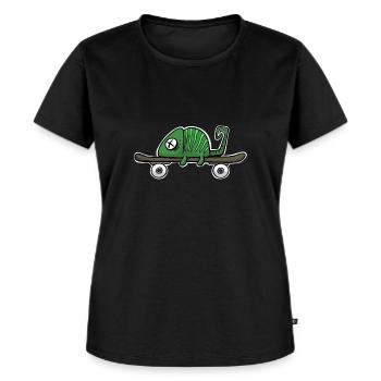 Chamäleon auf dem Skateboard. Für Skater und Fans - Frauen Premium Bio T-Shirt - Schwarz - Vorne - Selfina (174cm)