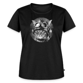 Cat Pilot - Mr Whiskers. - Women's Premium Organic T-shirt - black - Front - Selfina (174cm)