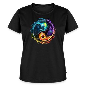 Yin Yang Symbol, Elemente, Tao, Chi, Spiritualität - Frauen Premium Bio T-Shirt - Schwarz - Vorne - Selfina (174cm)
