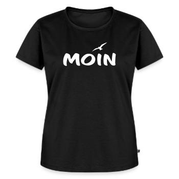 Moin mit Möwe weiß - Frauen Premium Bio T-Shirt - Schwarz - Vorne - Selfina (174cm)