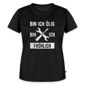 Bin ich ölig bin ich fröhlich - Frauen Premium Bio T-Shirt - Schwarz - Vorne - Selfina (174cm)