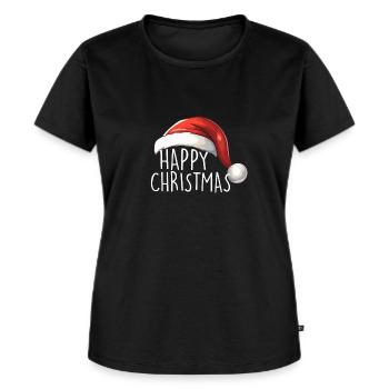 Happy Christmas - Frauen Premium Bio T-Shirt - Schwarz - Vorne - Selfina (174cm)