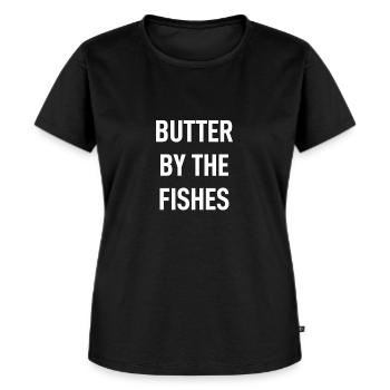 Denglisch - Beurre par les poissons - T-shirt Premium bio Femme - noir - Devant - Selfina (174cm)
