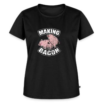 vintage versaut Sau Schweine Bacon Geschenk Tiere - Frauen Premium Bio T-Shirt - Schwarz - Vorne - Selfina (174cm)