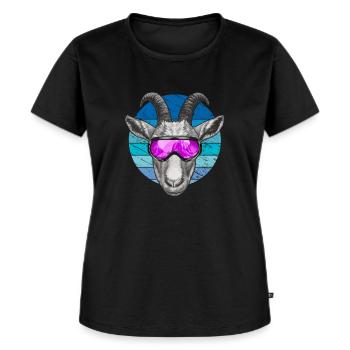 Lustige Ziege mit Skibrille - Frauen Premium Bio T-Shirt - Schwarz - Vorne - Selfina (174cm)