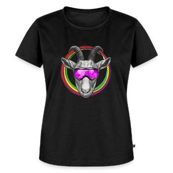 Coole Ziege mit lila Skibrille - Frauen Premium Bio T-Shirt - Schwarz - Vorne - Selfina (174cm)