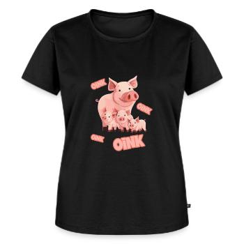 Schweinchen Schwein Oink - Frauen Premium Bio T-Shirt - Schwarz - Vorne - Selfina (174cm)