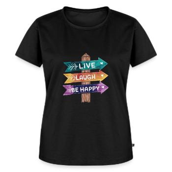 Lebe Lache Sei Glücklich Bunte Wegweiser - Frauen Premium Bio T-Shirt - Schwarz - Vorne - Selfina (174cm)