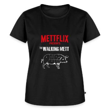 Mettflix Presents The Walking Mett - Frauen Premium Bio T-Shirt - Schwarz - Vorne - Selfina (174cm)