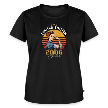Millésime 2006 - Né en Juin 2006 - T-shirt Premium bio Femme - noir - Devant - Selfina (174cm)